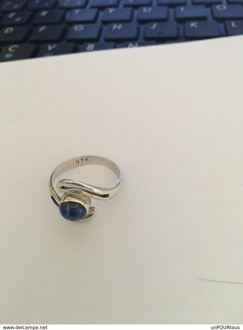 Jolie Bague En Argent Massif Sertie D'une Pierre Bleue Taille :58 - Ringe