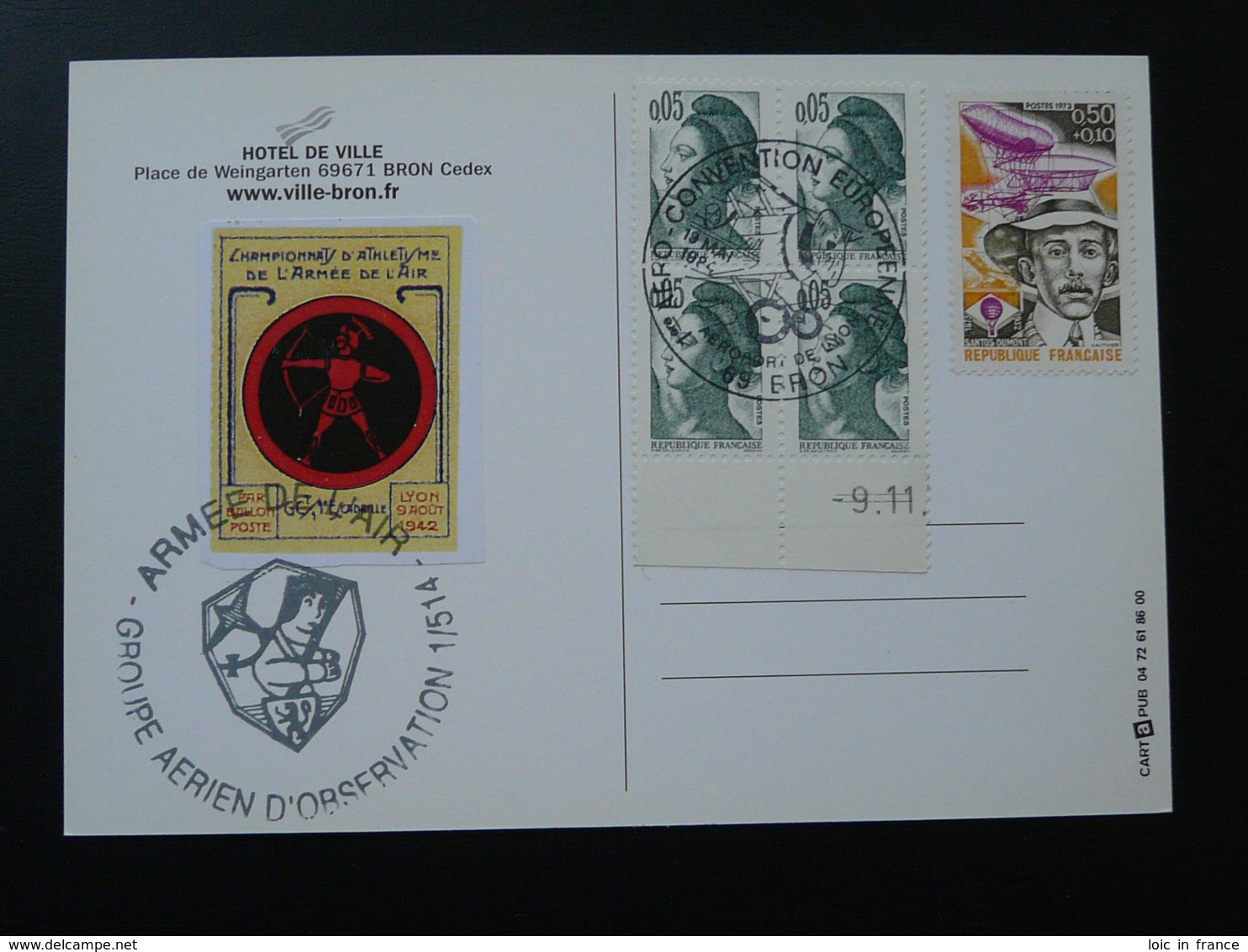 Carte Commemorative Avec Reproduction De Vignette Delandre Tir à L'arc Armée De L'Air Bron 69 Rhone 1984 - Tir à L'Arc