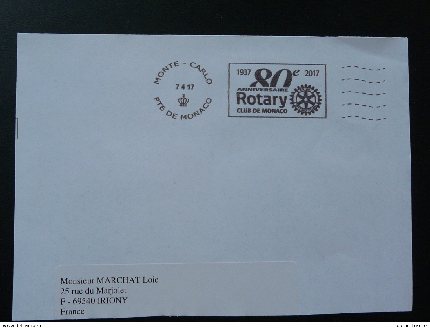 80 Ans Rotary Club Flamme Sur Lettre Postmark On Cover Monaco 2017 - Rotary, Lions Club