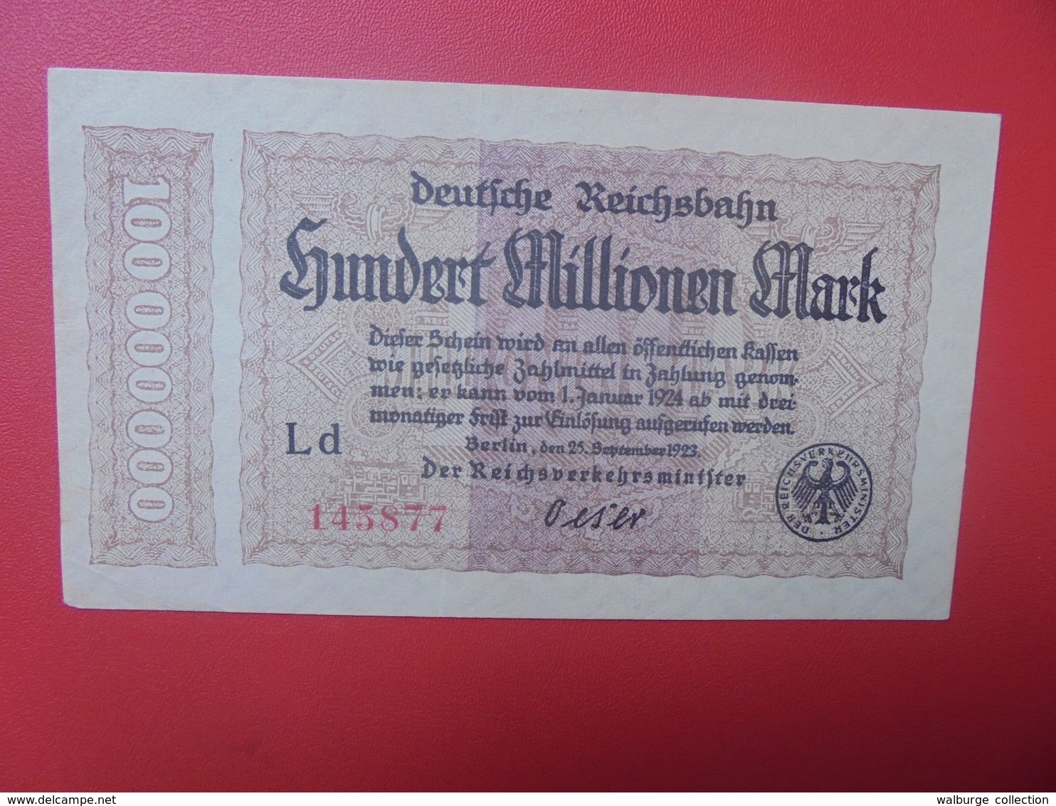 Deutsche Reichsbahn 100 MILLIONEN 1923 Circuler (B.14) - 100 Millionen Mark