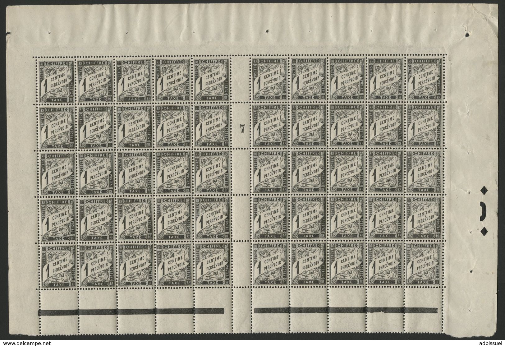 TIMBRE-TAXE N° 10 PANNEAU DE 50 EX. NEUFS ** (MNH) COTE 218.4 € + MILLESIME 7 - Full Sheets