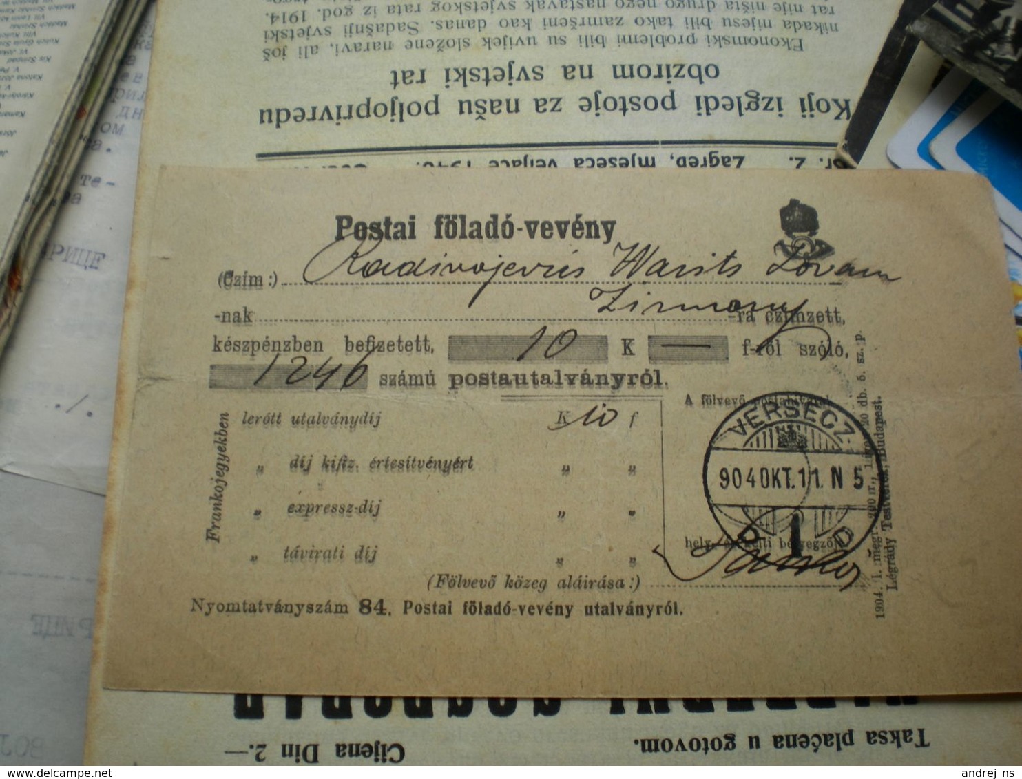 Postai Folado Veveny Versecz 1904 - Banat-Bacska
