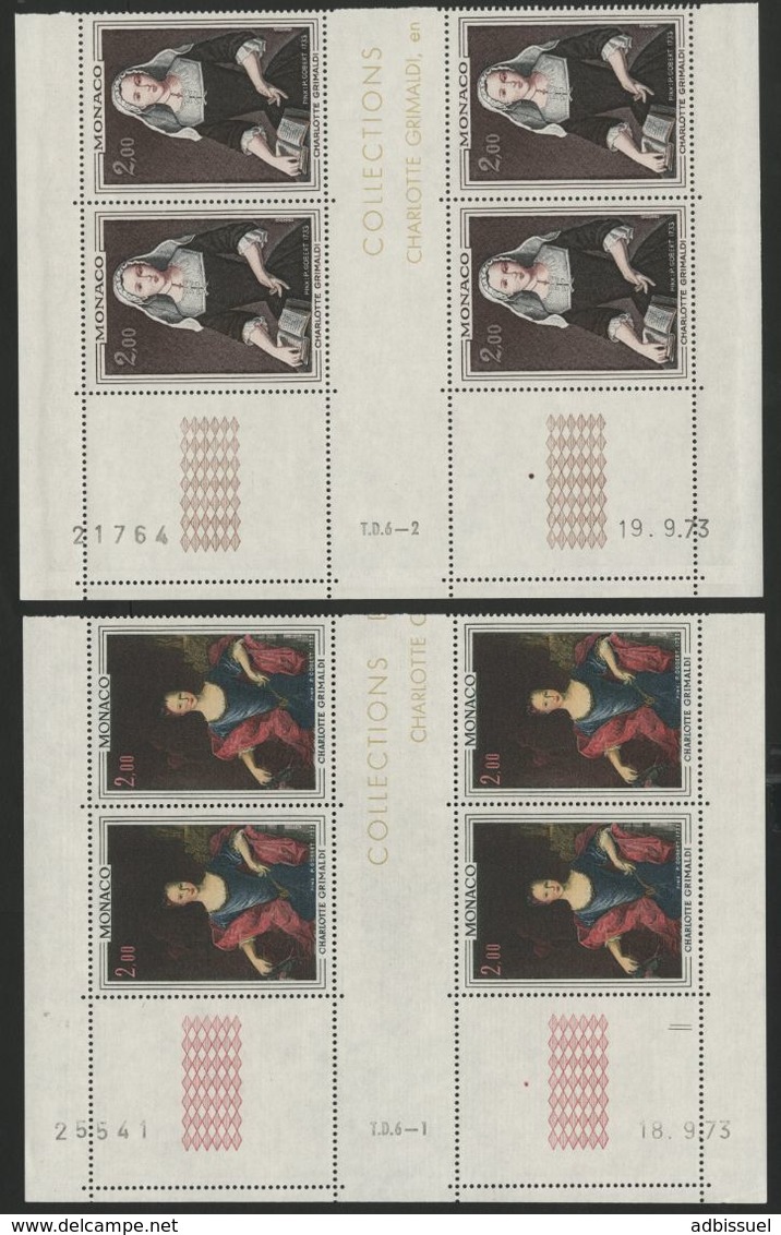 MONACO N° 946 + 947 Cote 18.4 € 2 Blocs De 4 Neufs ** (MNH) Avec Coin Daté Du 18/9/73 Et 19/9/73 "Princesse C. Grimaldi" - Unused Stamps