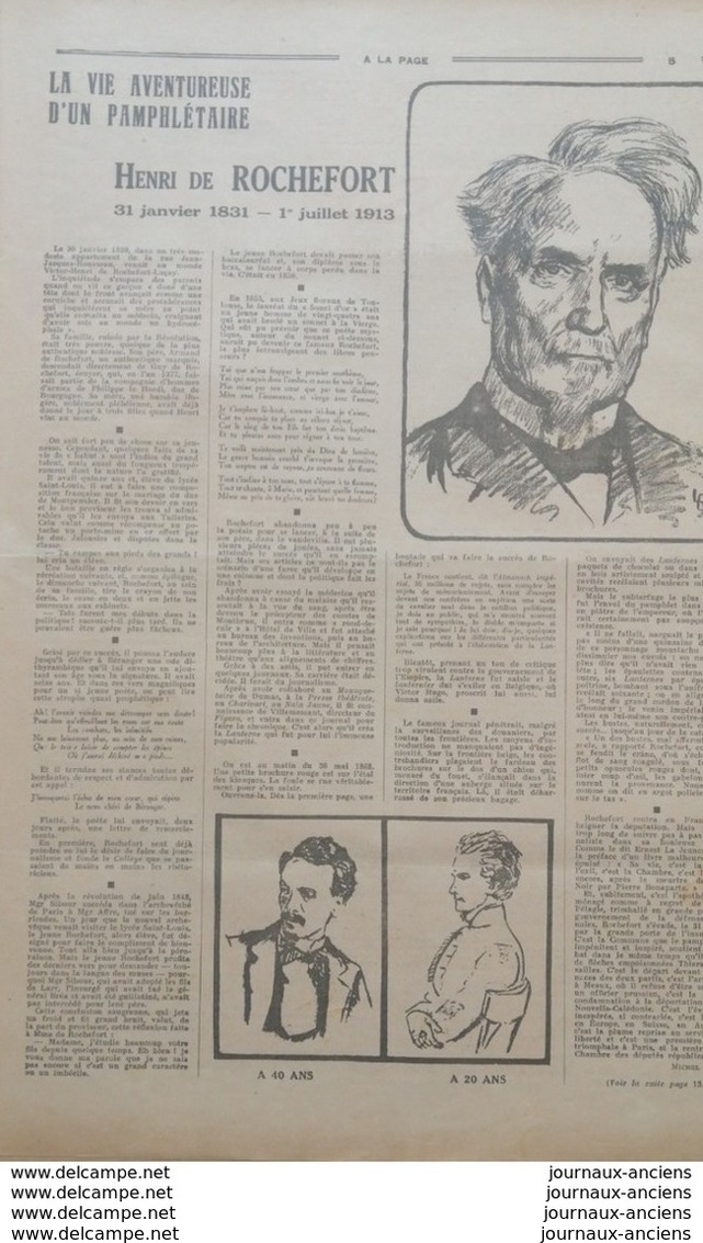 1931 Journal À LA PAGE  N°47 - HENRI ROCHEFORT - PROMENADES À TRAVERS LA BRESSE - Altri & Non Classificati