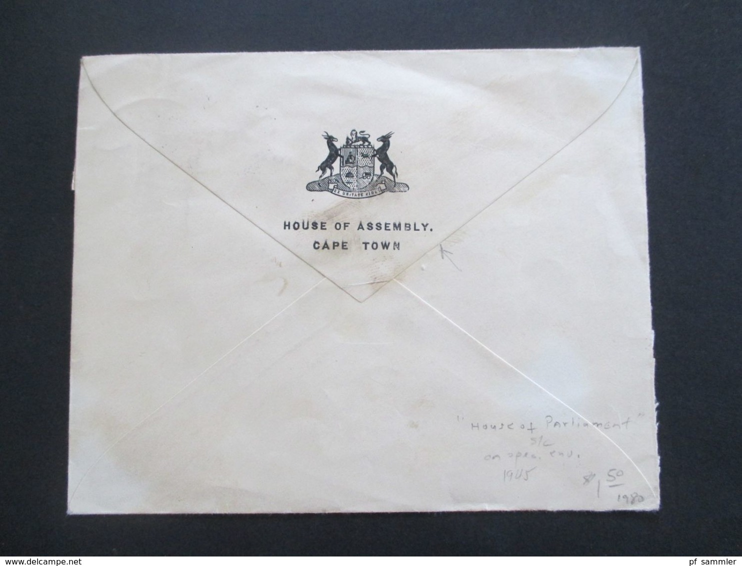 Südafrika 1945 ?!? Beleg Mit Wappen House Of Assembly Cape Town Und Stempel Houses Of Parliament - Cartas