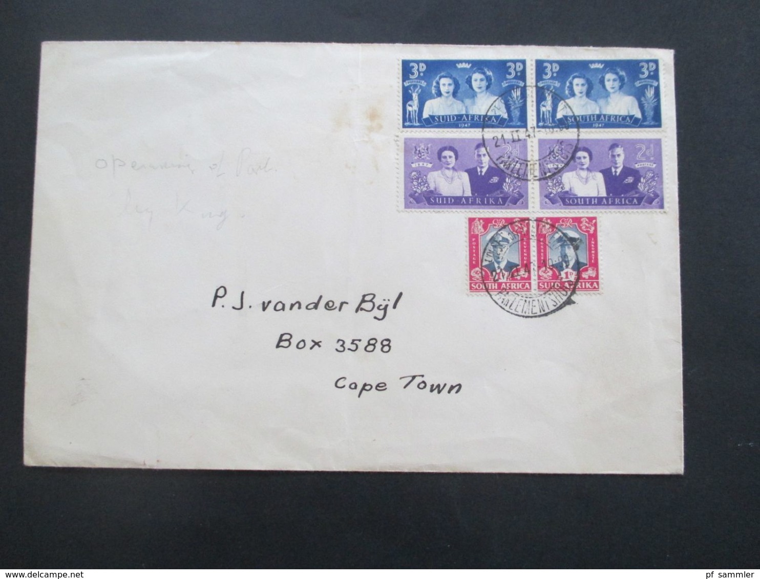 Südafrika 1947 Beleg Mit 3 Paaren South Africa / Suid Africa Stempel Houses Of Parliament Parliament - Briefe U. Dokumente