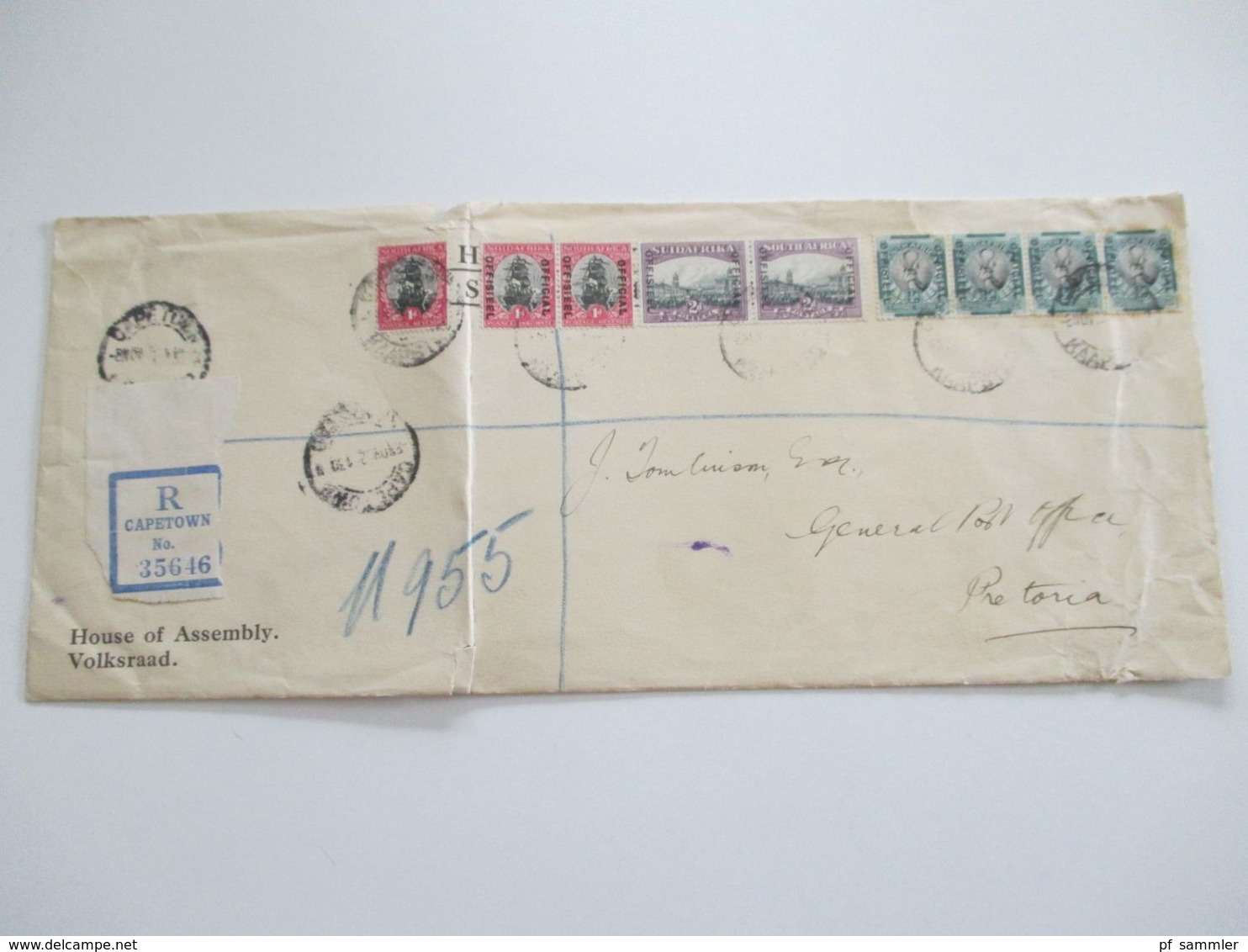 Südafrika 1932 Einschreiben Registered Letter Capetown - Pretoria Marken Mit Aufdruck Official / Offisieel - Storia Postale