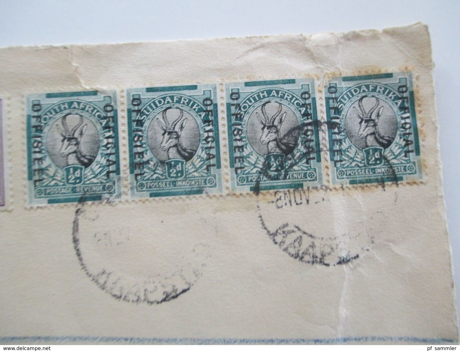 Südafrika 1932 Einschreiben registered letter Capetown - Pretoria Marken mit Aufdruck Official / Offisieel