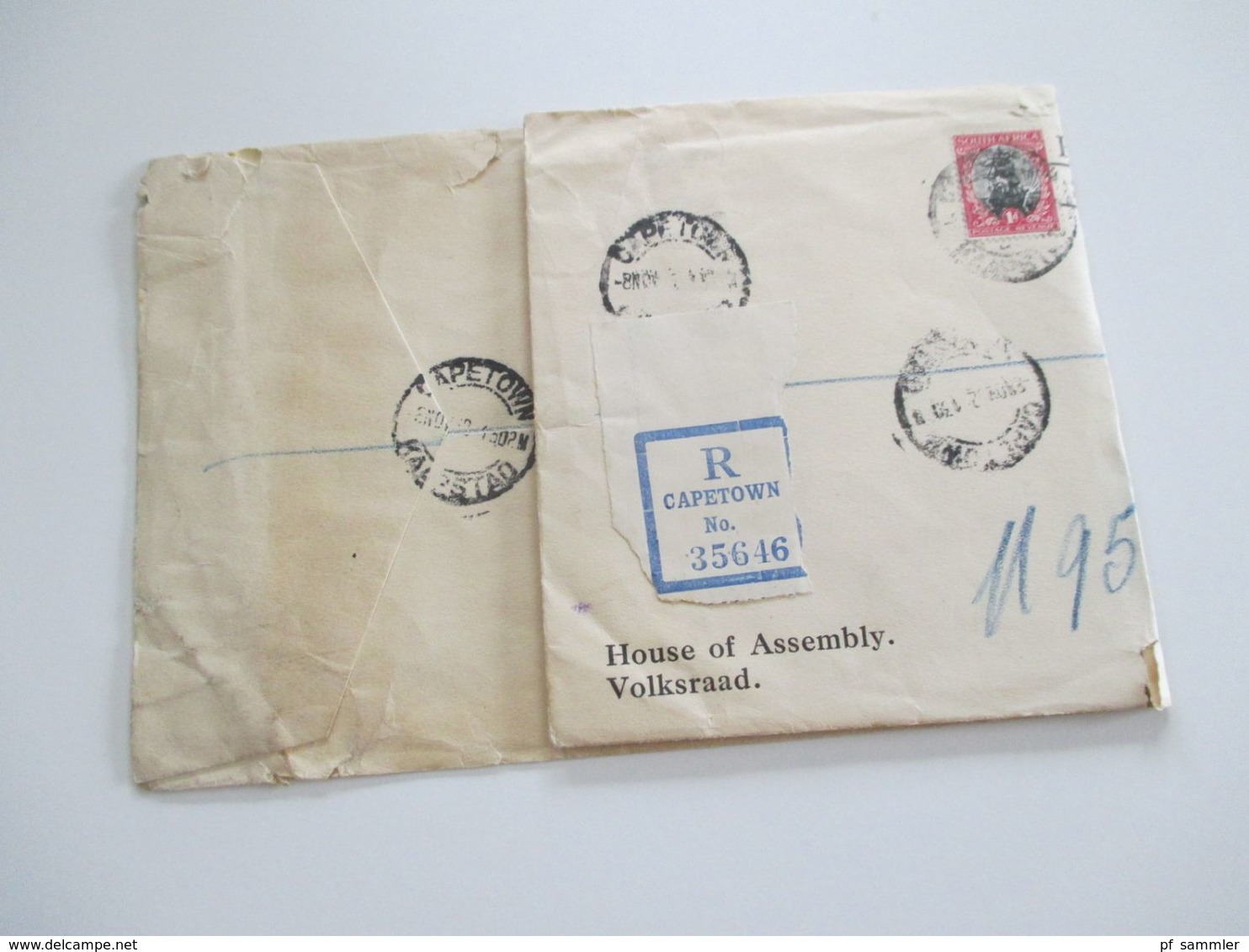 Südafrika 1932 Einschreiben registered letter Capetown - Pretoria Marken mit Aufdruck Official / Offisieel