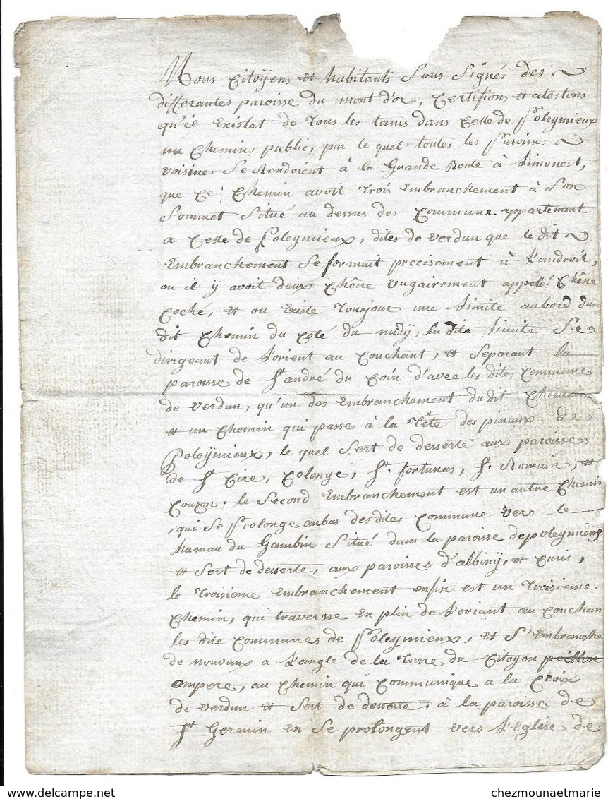 1793 DOCUMENT SUR POLEYMIEUX SIGNE PAR LES CITOYENS DE COUZON ST ROMAIN ST GERMAIN COLLONGES - Historical Documents