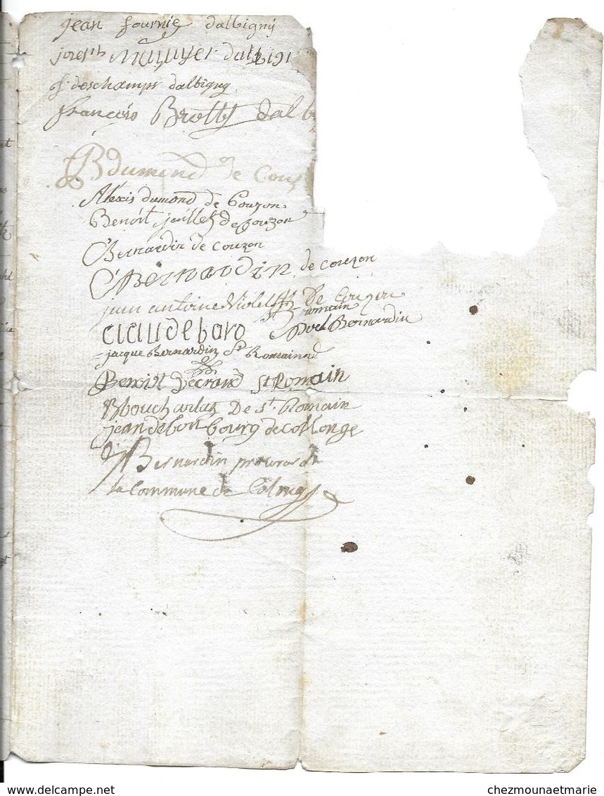 1793 DOCUMENT SUR POLEYMIEUX SIGNE PAR LES CITOYENS DE COUZON ST ROMAIN ST GERMAIN COLLONGES - Historical Documents