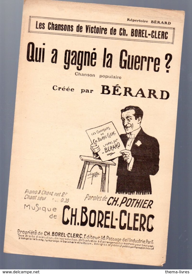 Partition (chanson Petit Format) Qui A Gagné La Guerre?   1919 (ill, Clérice Fr)  (MPA PF 306) - Sonstige & Ohne Zuordnung