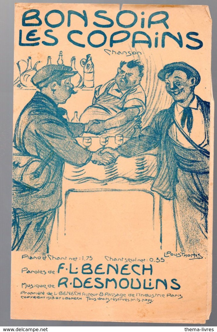 Partition (chanson Petit Format)  Bonsoir Les Copains (ill Pousthomis)  1913  (MPA PF 307) - Sonstige & Ohne Zuordnung