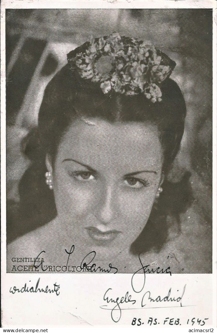 X3776 ARTIST Flamenco Dancer & Singer ANGELES MADRID W Autograph Hand Signed Photo 1945 Publicty Aceite RICOLTORE - Dédicacées