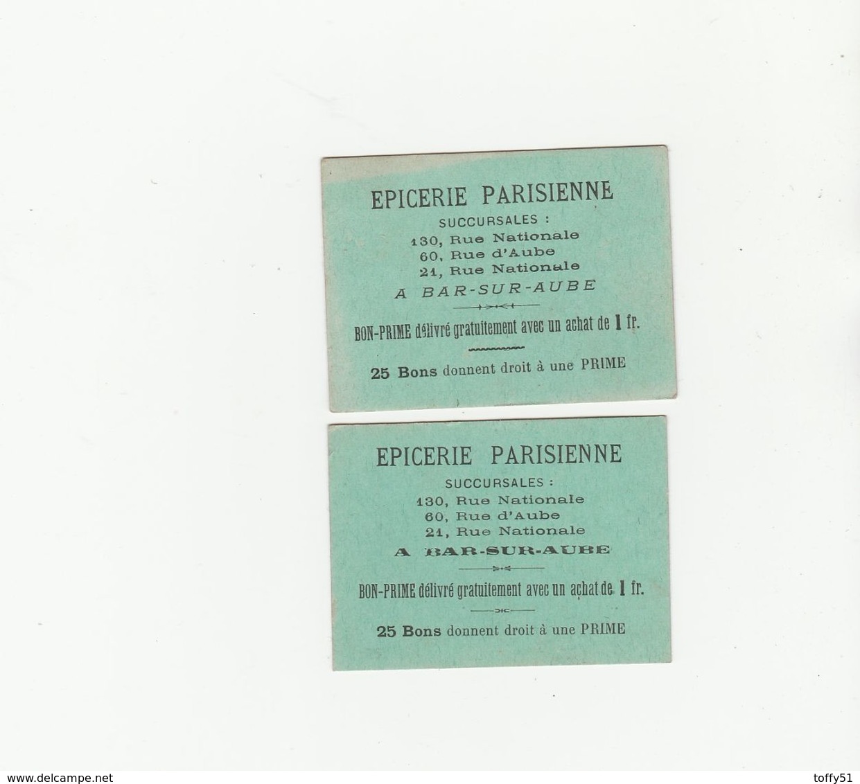 2 BONS PRIME ÉPICERIE PARISIENNE SUCCURSALES BAR SUR AUBE (10) - Bons & Nécessité