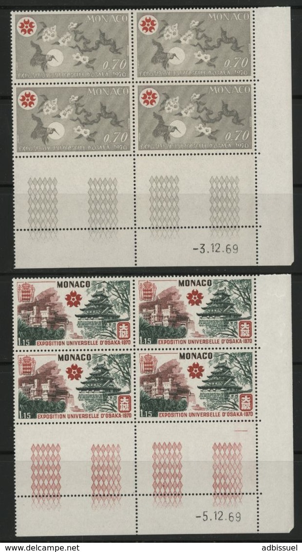 MONACO N° 825 + 826 Cote 8.4 € 2 Blocs De 4 Neufs ** (MNH) Avec Coin Daté Du 3/12/69 Et 5/12/69 "Osaka" TB/VG - Unused Stamps