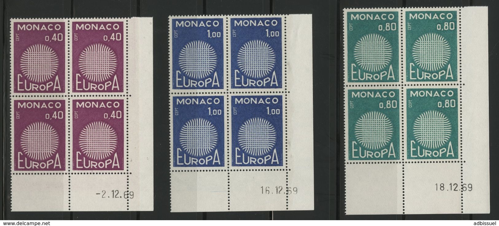 MONACO N° 863 à 865 Cote 64 € 3 Blocs De 4 Neufs ** (MNH) Avec Coin Daté (voir Description) "EUROPA" TB/VG - Unused Stamps