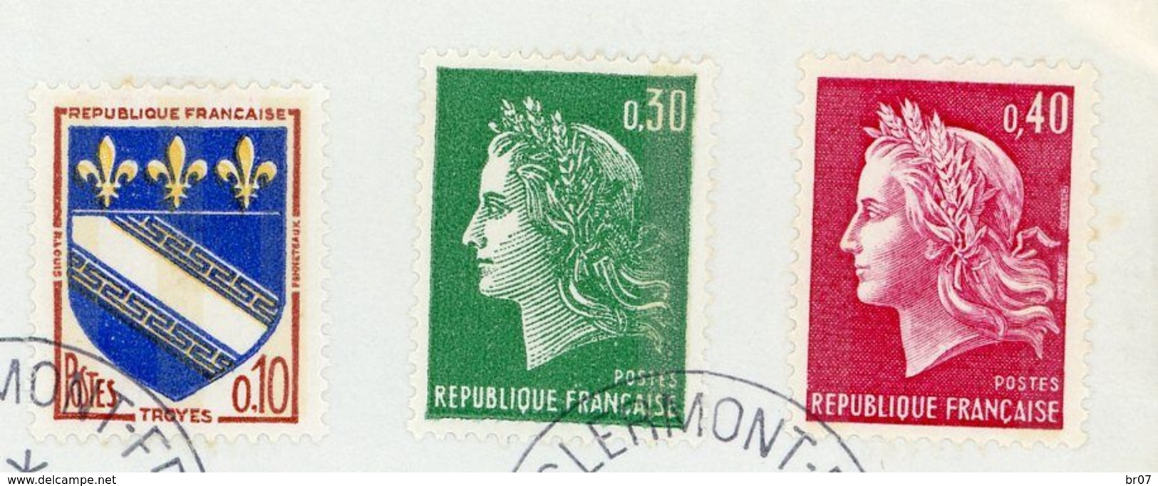 1ERE SERIE PHOPHORESCENT SUR LETTRE CLERMONT PUY DE DOME PERIODE DES ESSAI DANS LE DEPARTEMENT 5/9/1970 - 1967-1970 Maríanne De Cheffer