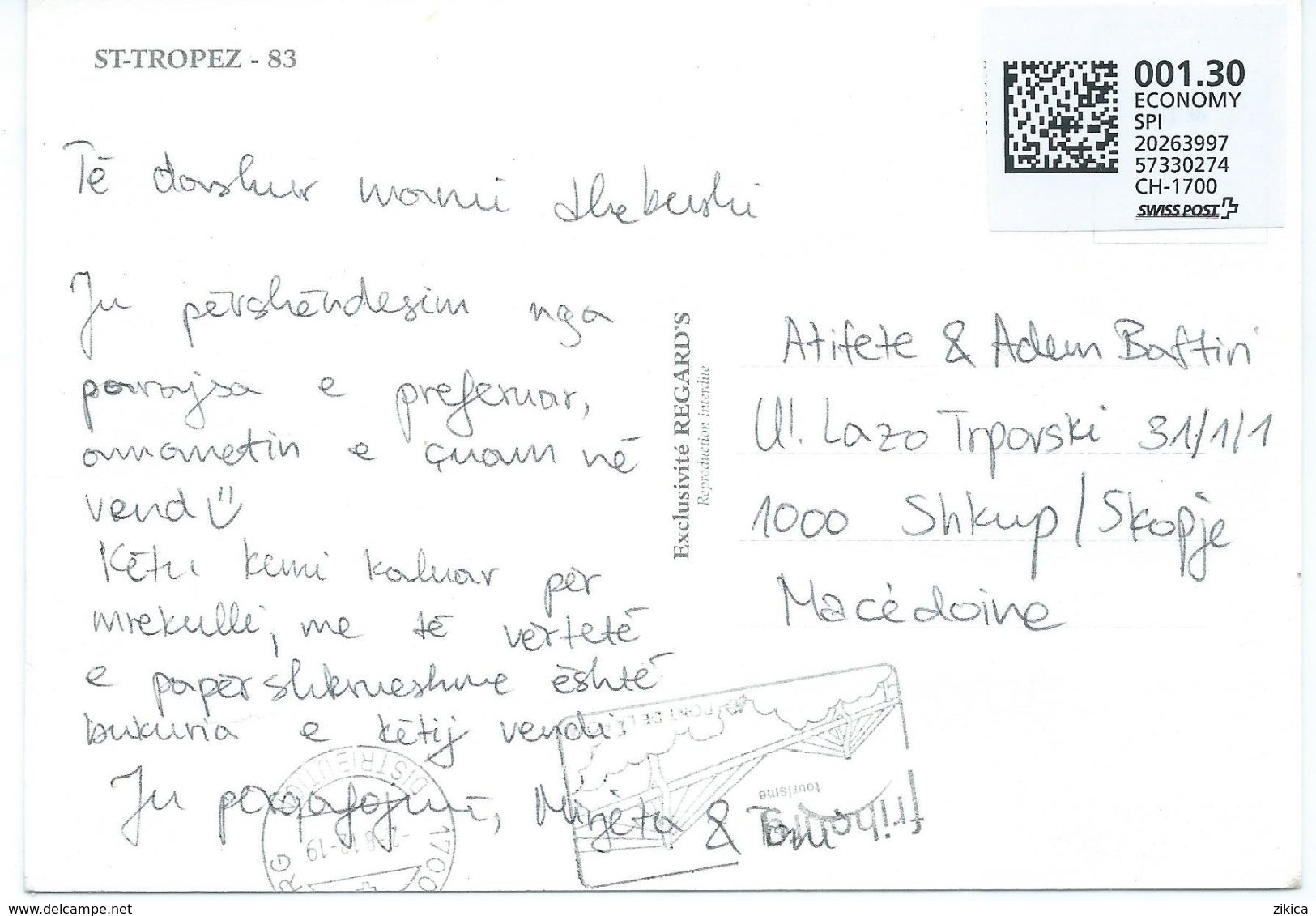 2012 St.Trope - France Postcard Canceled Freiburg -nice Post Label ECONOMY SPI - Cartas & Documentos