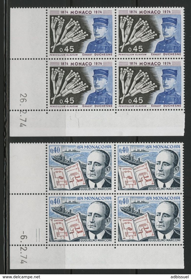 MONACO N° 960 + 961 Cote 5.6 € 2 Blocs De 4 Neufs ** (MNH) Avec Coin Daté Du 6/2/74 Et 26/2/74. - Unused Stamps