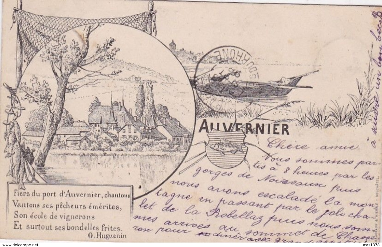 AUVERNIER  / LITHO / HUGUENIN / / CIRC 1898 ! - Auvernier