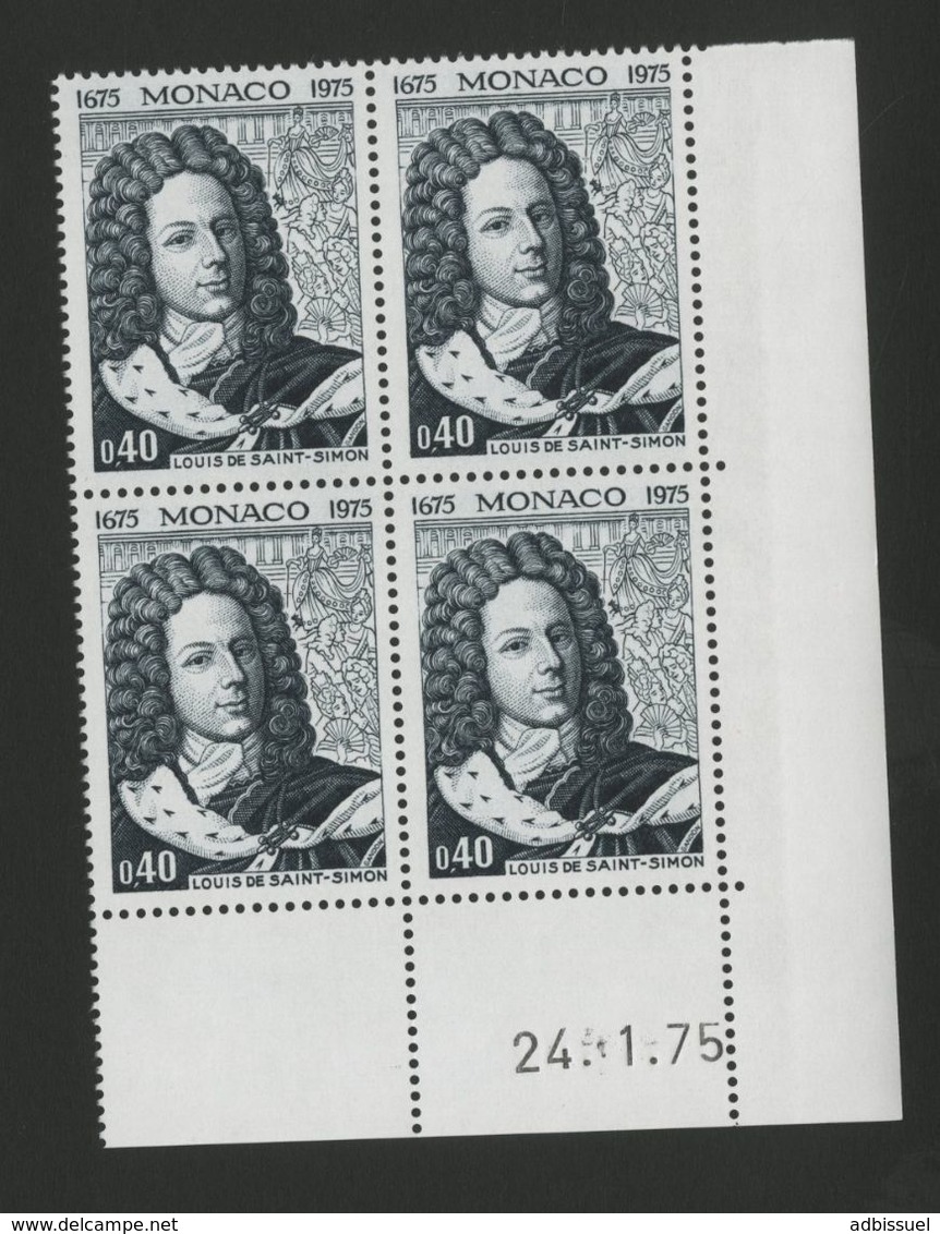 MONACO N° 1010 Cote 3.2 € Bloc De 4 Neuf ** (MNH) Avec Coin Daté Du 24/1/75 "Louis De Saint-Simon" TB/VG - Unused Stamps