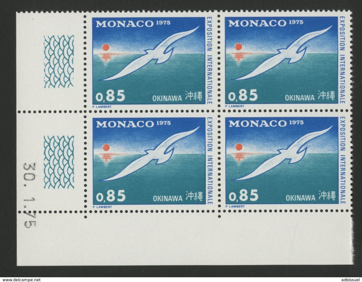 MONACO N° 1013 Cote 4.4 € Bloc De 4 Neuf ** (MNH) Avec Coin Daté Du 30/1/75 "OKINAWA" TB/VG - Unused Stamps