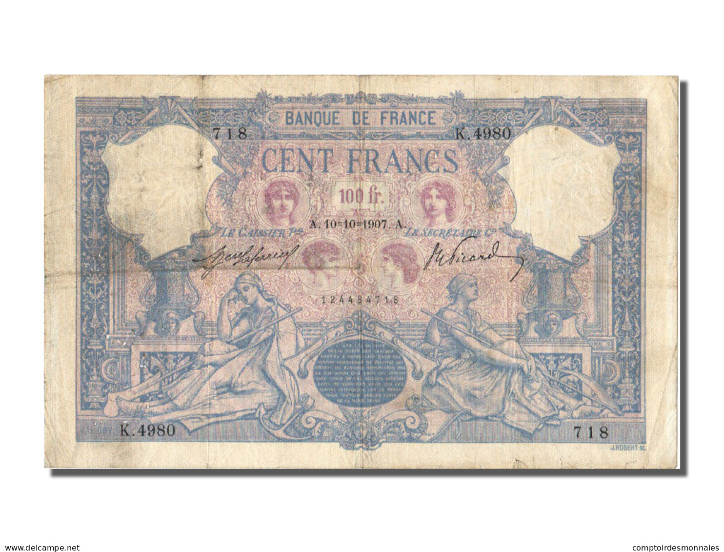 Billet, France, 100 Francs, 100 F 1888-1909 ''Bleu Et Rose'', 1907, 1907-10-10 - 100 F 1888-1909 ''Bleu Et Rose''