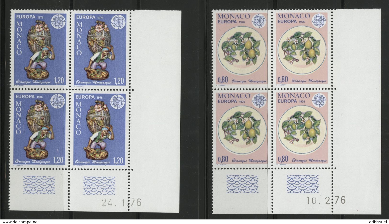 MONACO N° 1062 + 1063 Cote 12.4 € 2 Blocs De 4 Neufs ** (MNH) Avec Coin Daté Du 10/2/76 Et 24/1/76 "EUROPA" TB/VG - Nuovi