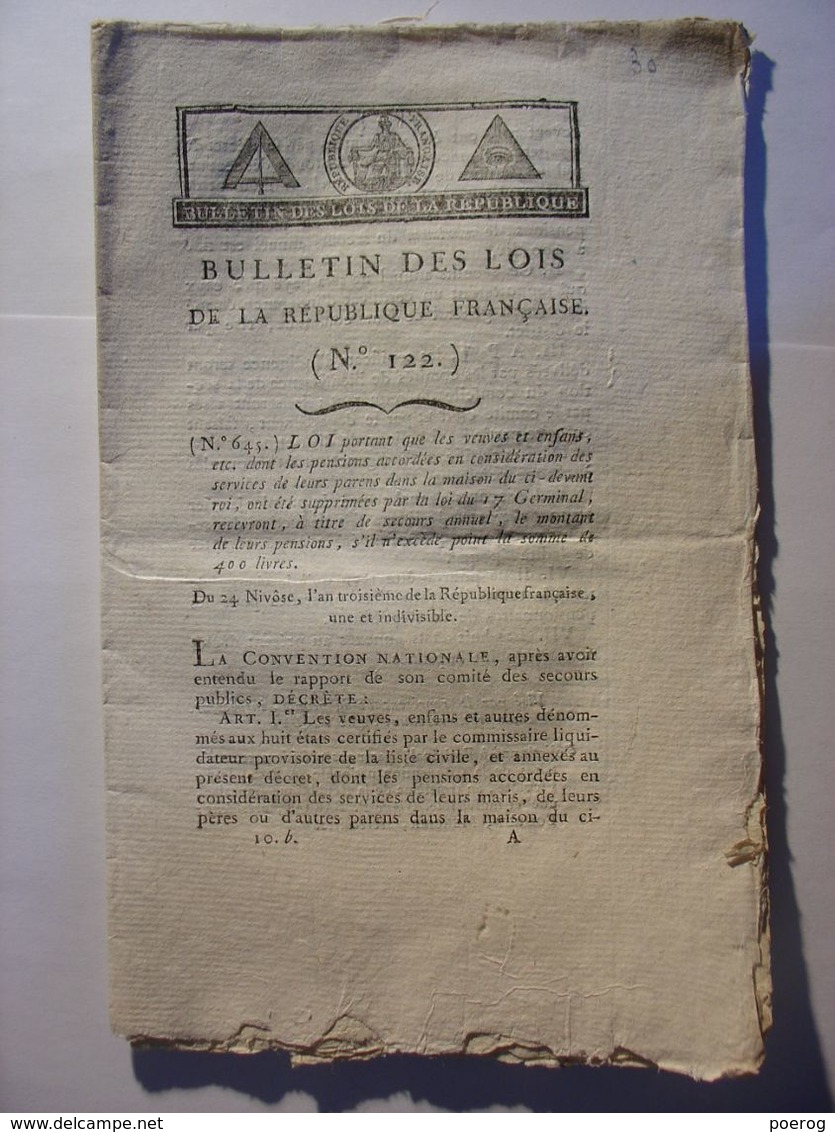 BULLETIN DES LOIS De 1795 - CARTE DE SURETE - REMISE DES LINGES AUX ENFANTS ET EPOUX DES CONDAMNES - Decretos & Leyes