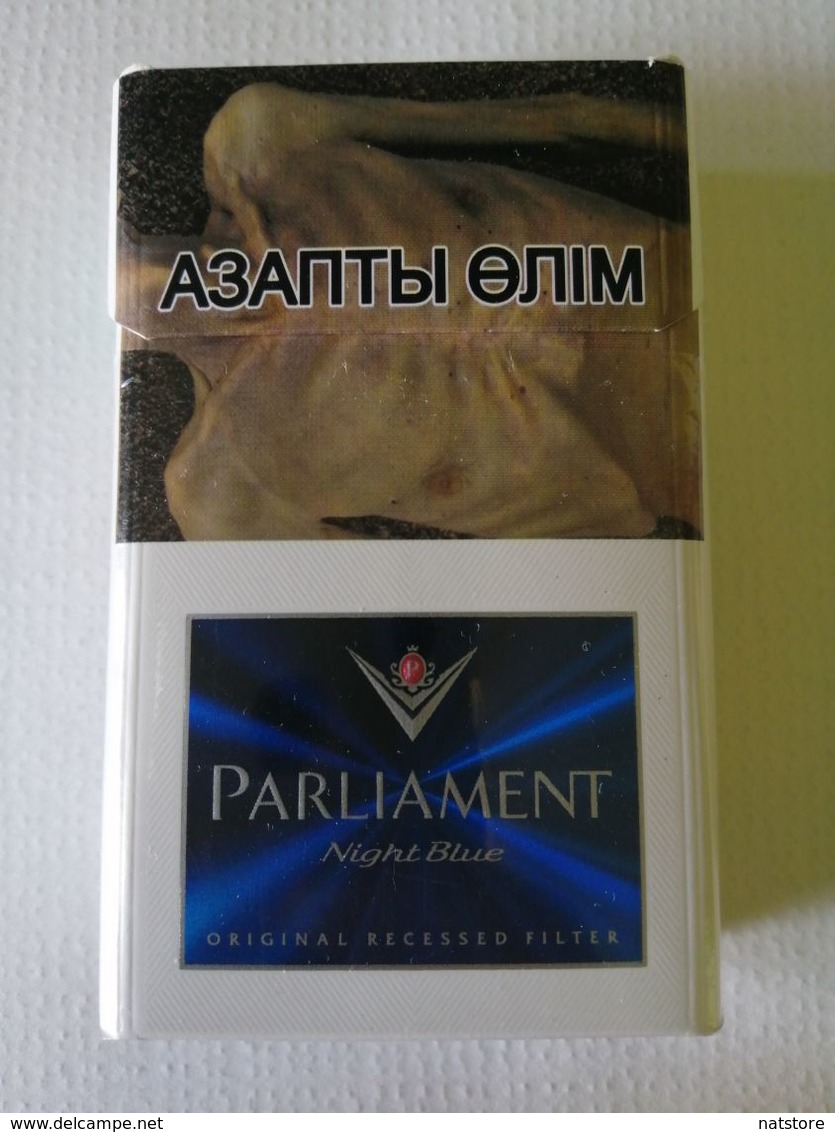 PARLIAMENT.. NIGHT BLUE...EMPTY HARD PACK CIGARETTE BOX EDITION WITH KAZAKHSTAN EXCISE STAMP.. - Contenitori Di Tabacco (vuoti)