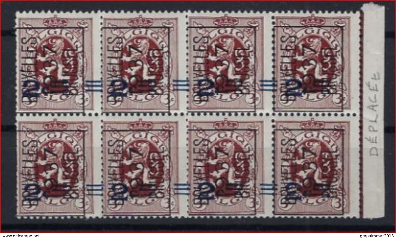 TYPO Nr. 318 A BRUXELLES 1937 BRUSSEL In Blok Van 8 ** MNH Met Curiositeit “Verschoven Opdruk” ! - Typos 1929-37 (Lion Héraldique)