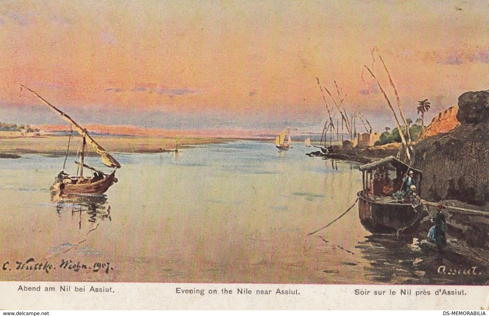 Egypt Assiut Asyut Evening On The Nile Old Postcard - Asiut