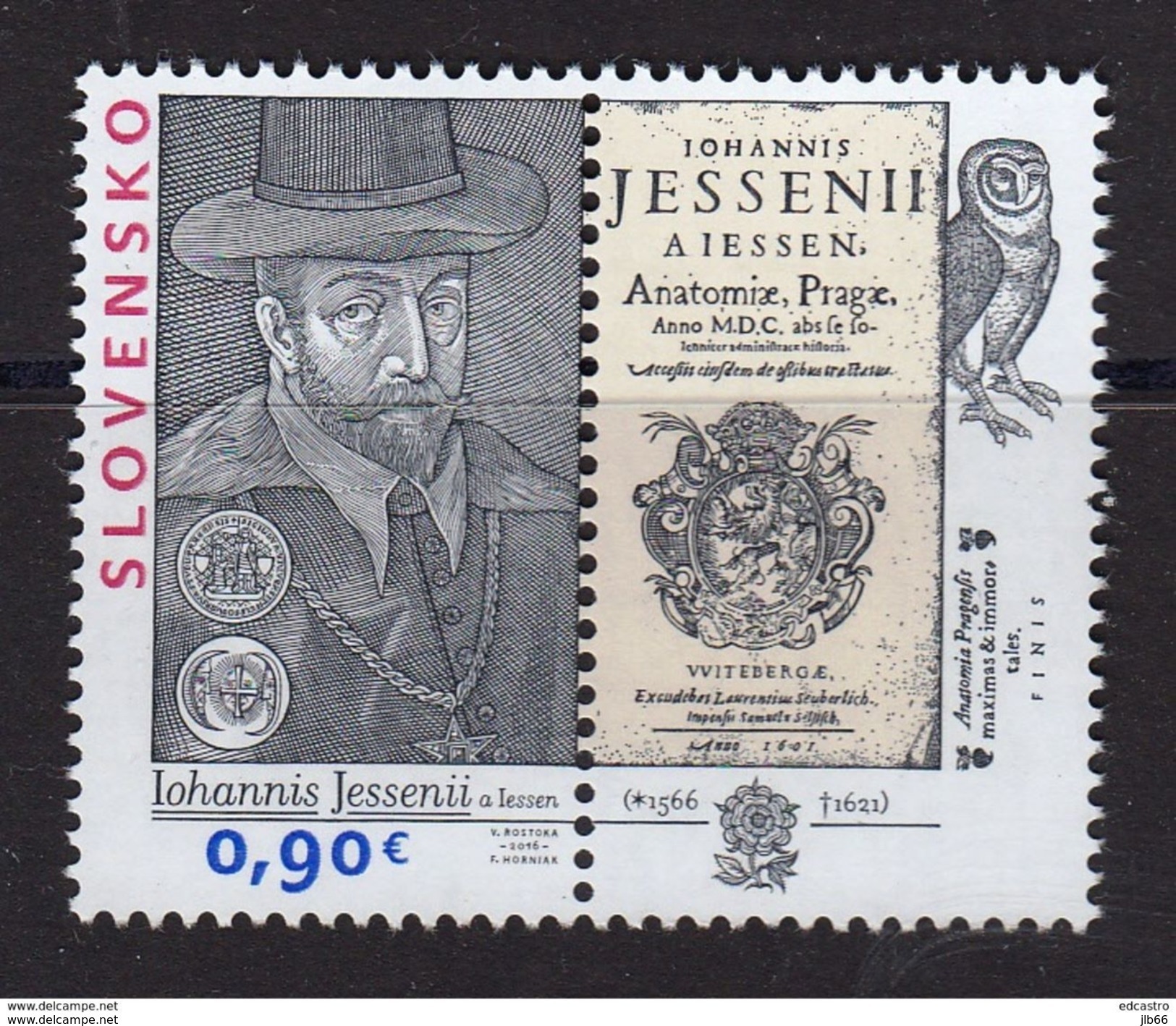 Slovaquie 2016 450° Anniversaire De JAN JESSENIUS Philosophe Médecin - Unused Stamps