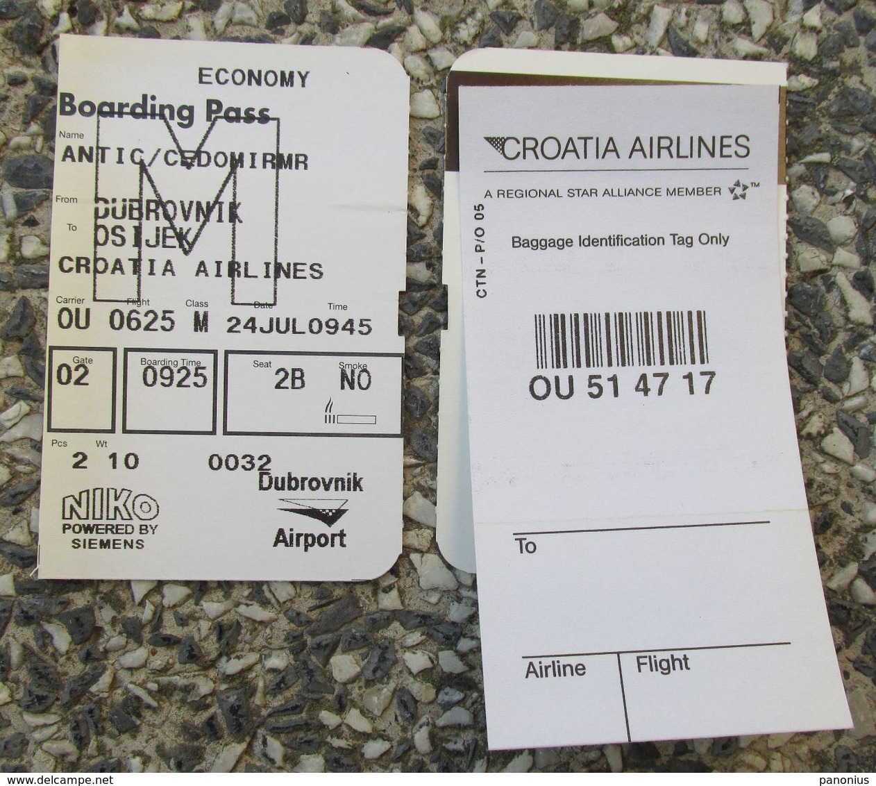 IATA AIRLINES - CROATIA AIRLINES DUBROVNIK AIRPORT, PASSENGER TICKET & BAGGAGE CHECK, BILLET COUPON