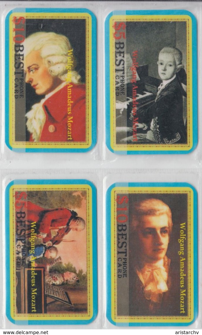 USA CLASSIC MUSIC COMPOSER WOLFGANG AMADEUS MOZART SET OF 4 CARDS - Musik