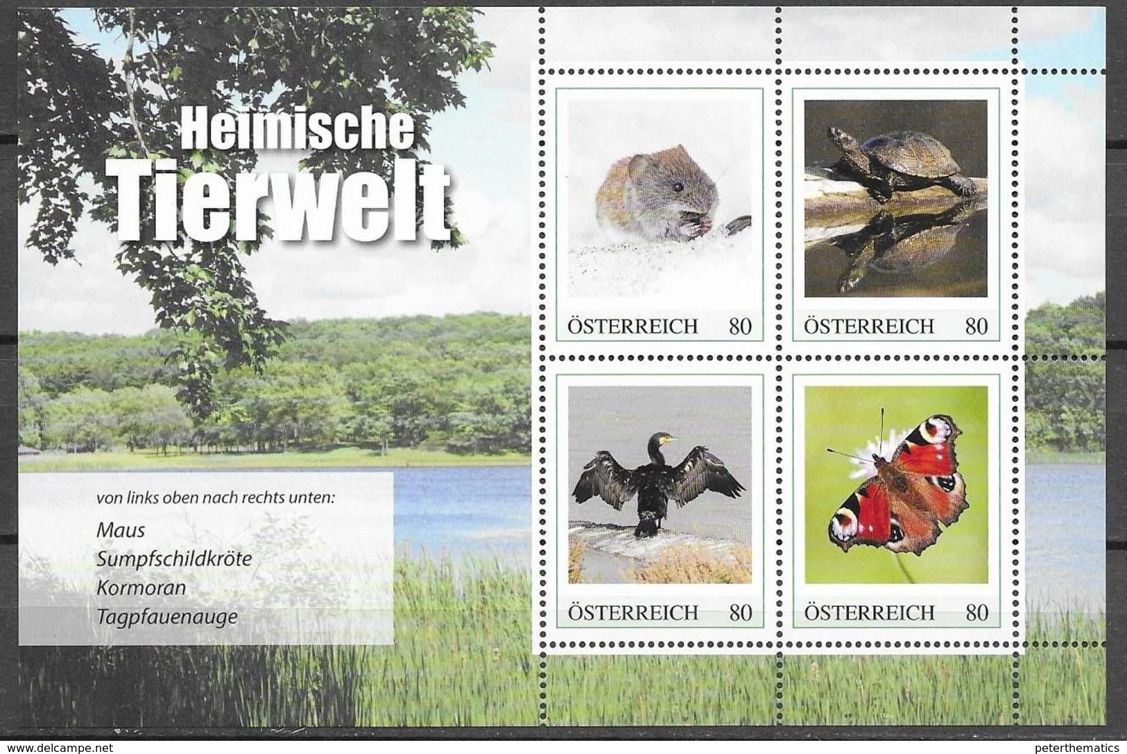 AUSTRIA, 2020, MNH, LOCAL WILDLIFE, BIRDS, CORMORANTS, TURTLES, BUTTEFLIES, MICE, SHEETLET - Other & Unclassified