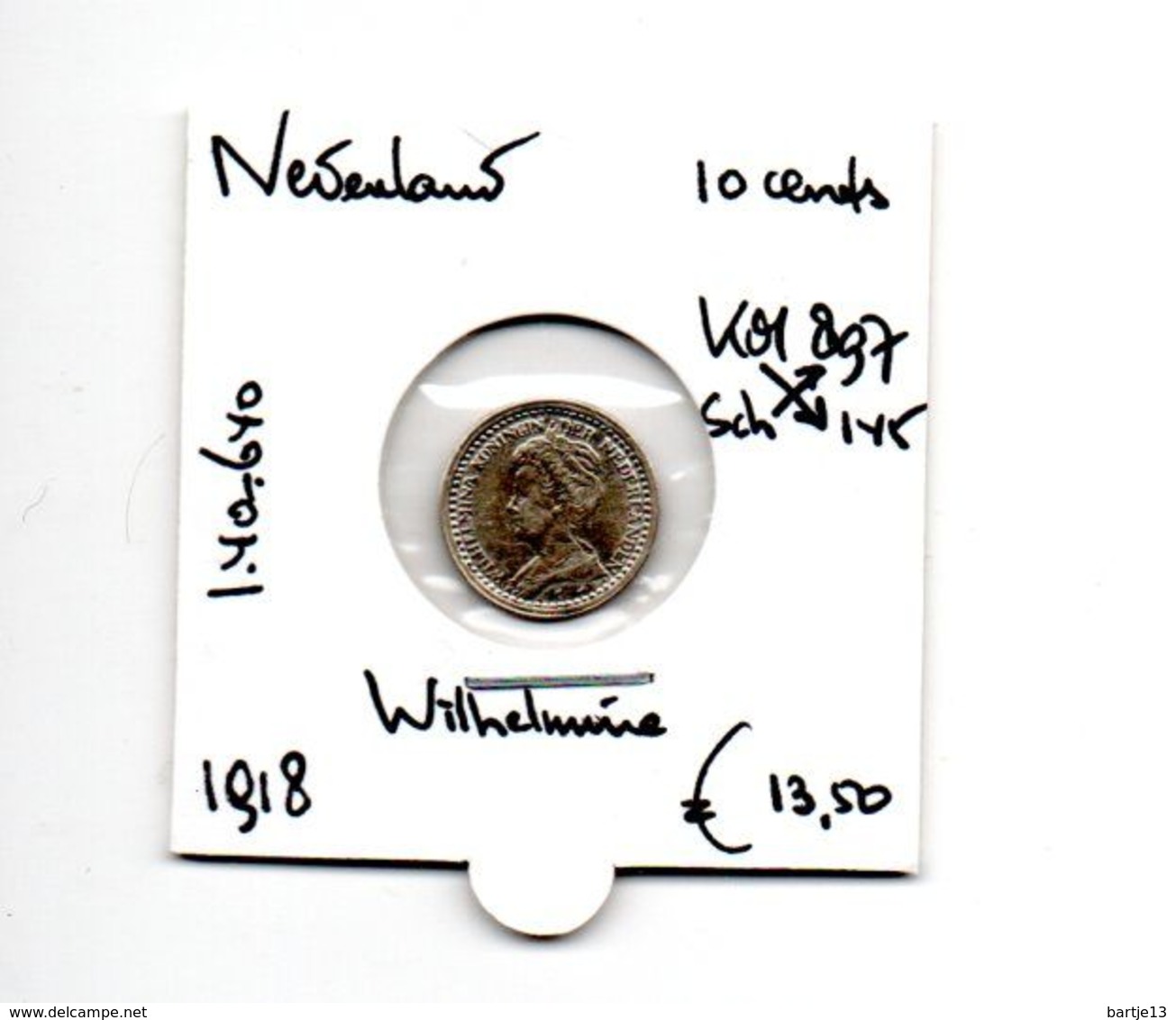 NEDERLAND 10 CENTS 1918 ZILVER WILHELMINA - 10 Cent