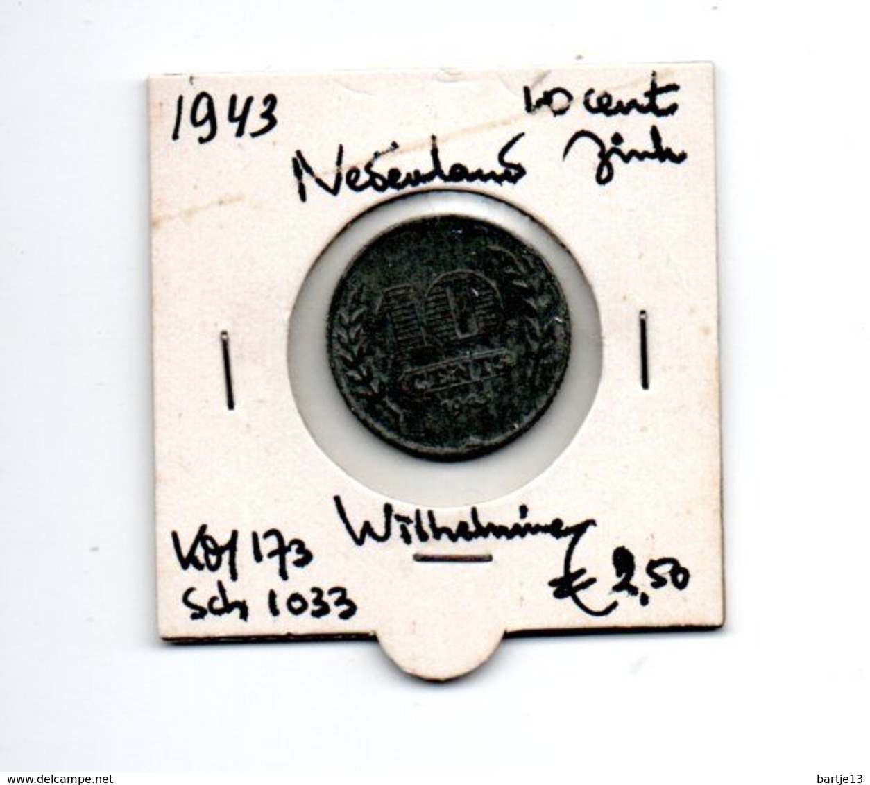 NEDERLAND 10 CENTS 1943 ZINK - 10 Cent