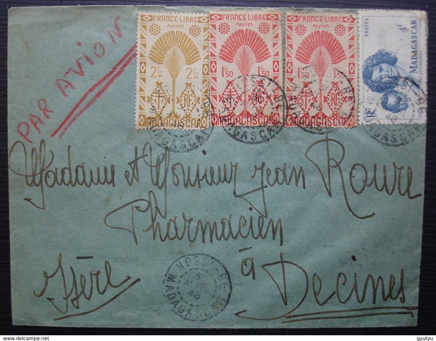 MADAGASCAR: N°272(x2)+273+312 Sur Lettre De NOSSI-BE De 1948 Pour Décines (Isère) - Storia Postale