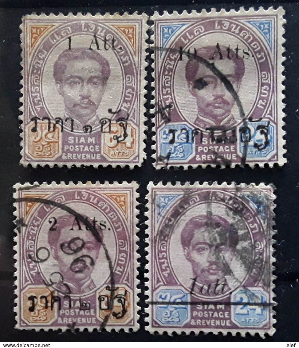 SIAM 1890 - 1907 CHULALONGKORN 1 ER, 4  Timbres Surchargés Overprinted  Yvert 20 (III), 21 (III ),25 ,+ 63 , Obl TB VFU - Siam