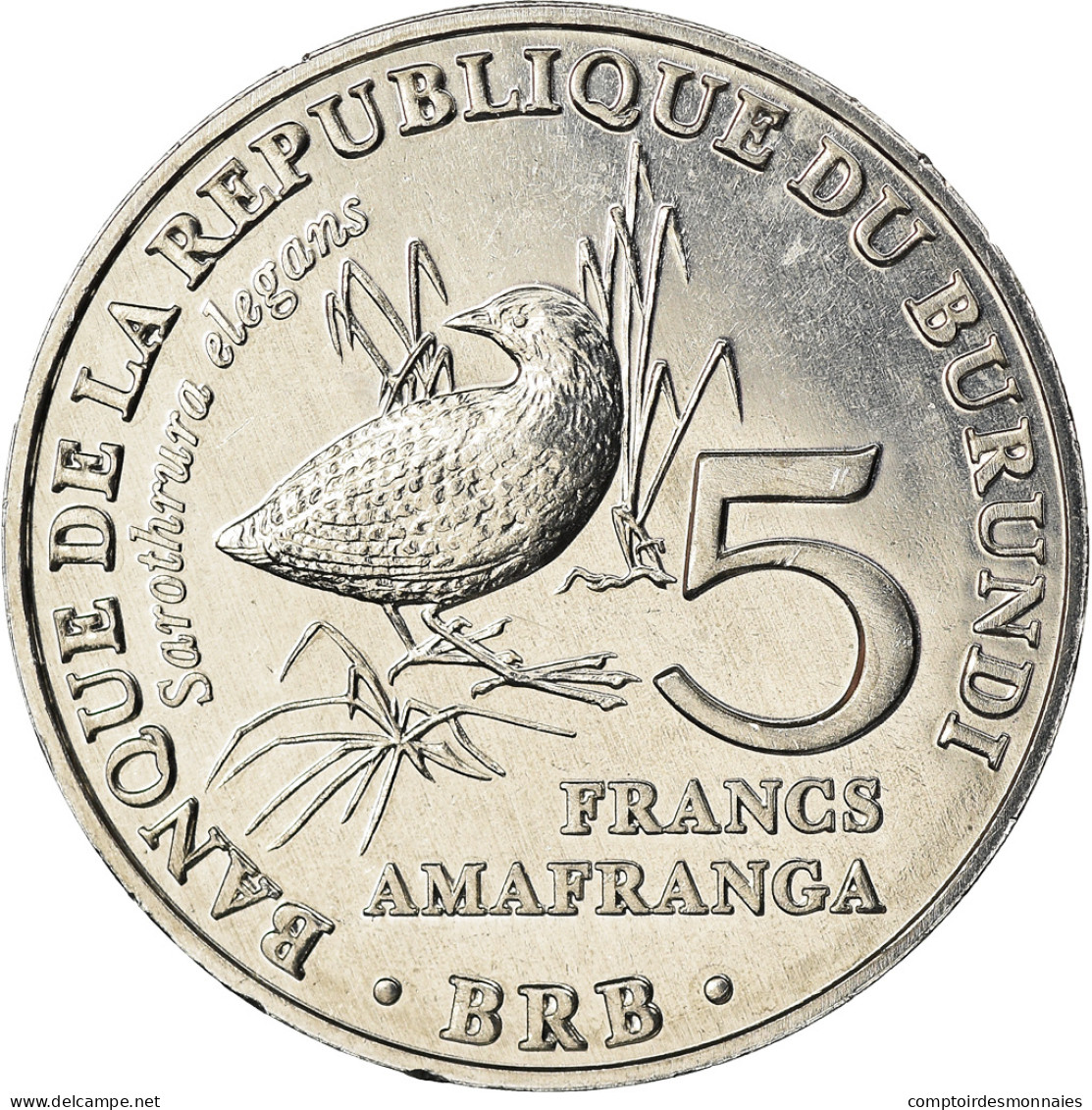 Monnaie, Burundi, 5 Francs, 2014, Oiseaux - Râle Ponctué, SPL, Aluminium - Burundi