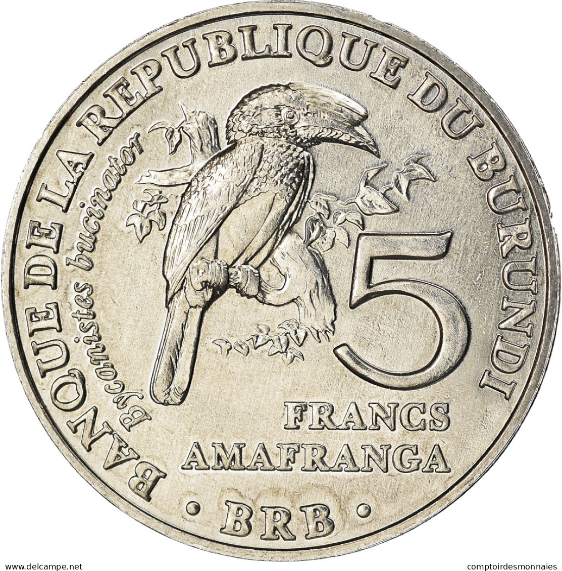 Monnaie, Burundi, 5 Francs, 2014, Oiseaux - Calao Trompette, SPL, Aluminium - Burundi