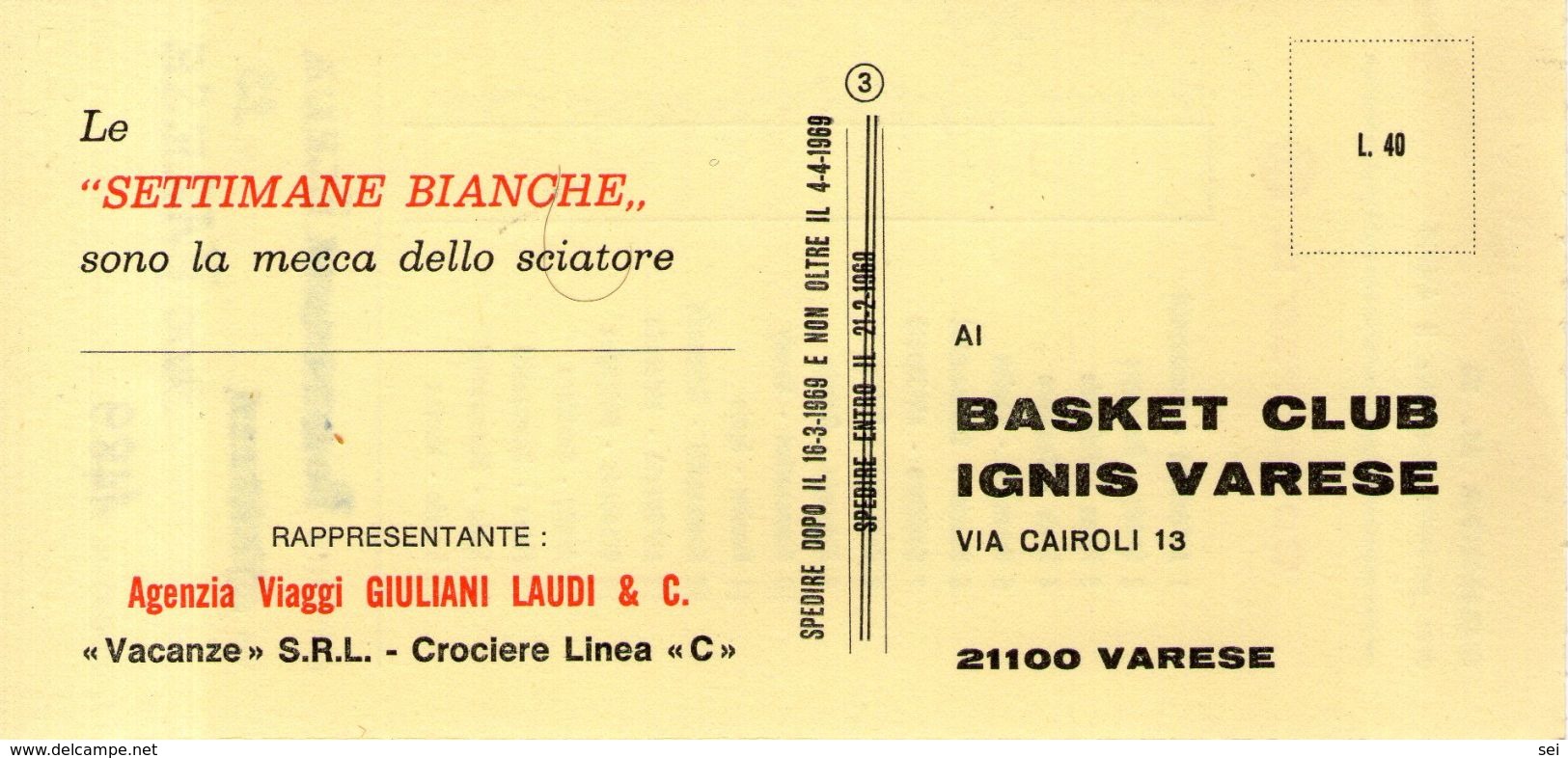 B 3452 -  Basket IGNIS Varese - Autres & Non Classés