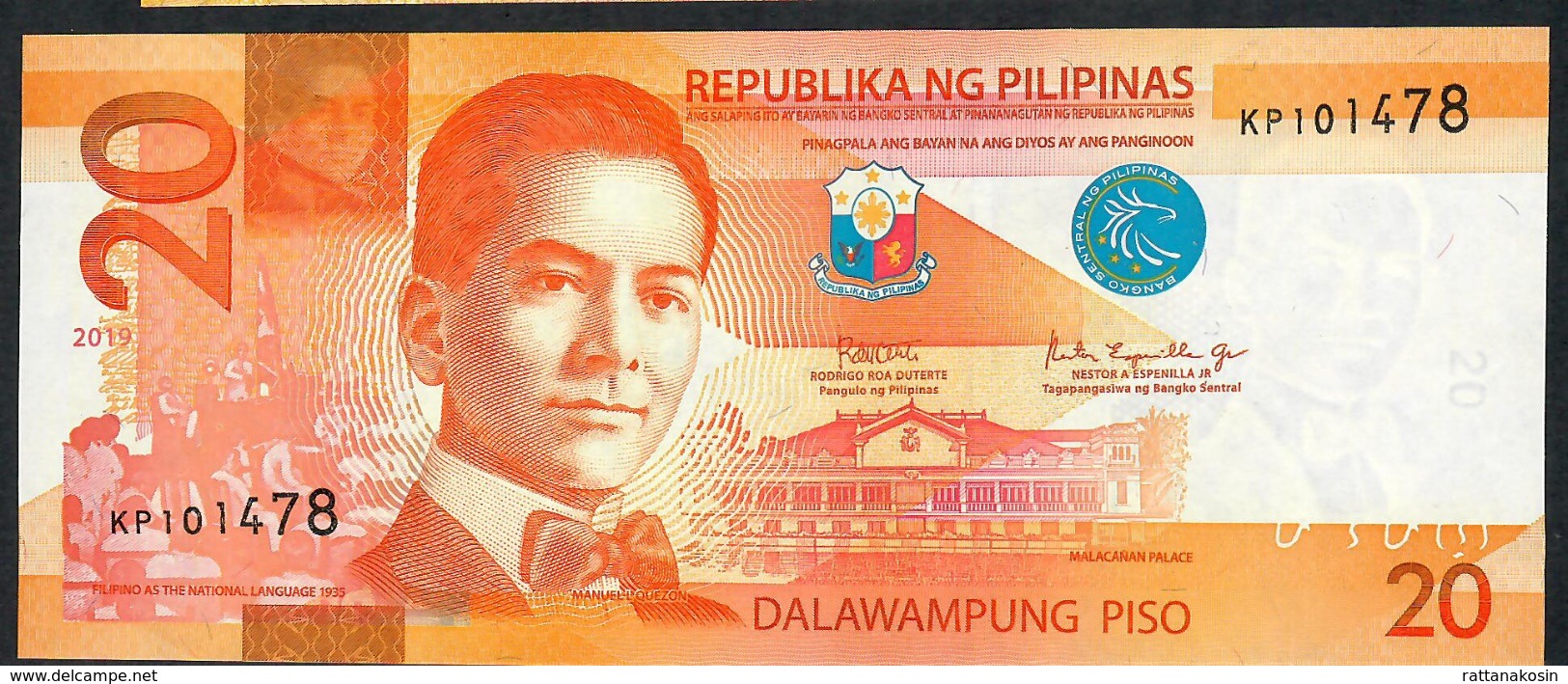 PHILIPPINES NLP (NLPc) 20 PISO 2019 #KP Signature 15 (Dutertre/Espenilla) UNC. - Filipinas