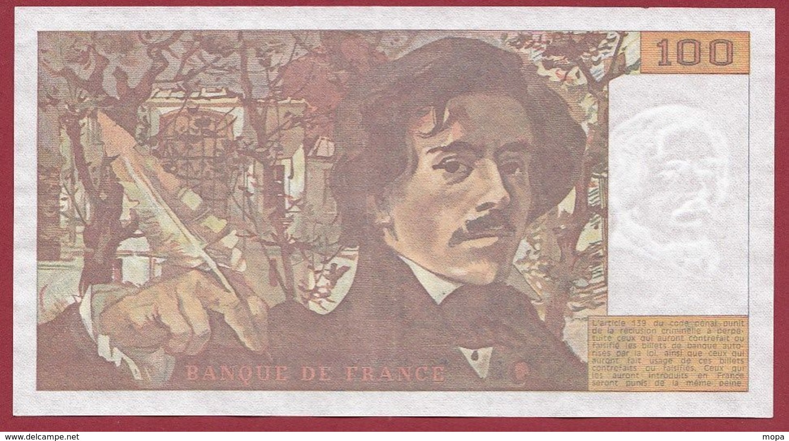 100 Francs "Delacroix" 1991 ----SUP----ALPH.D.171---AUCUN TROU D EPINGLE - 100 F 1978-1995 ''Delacroix''