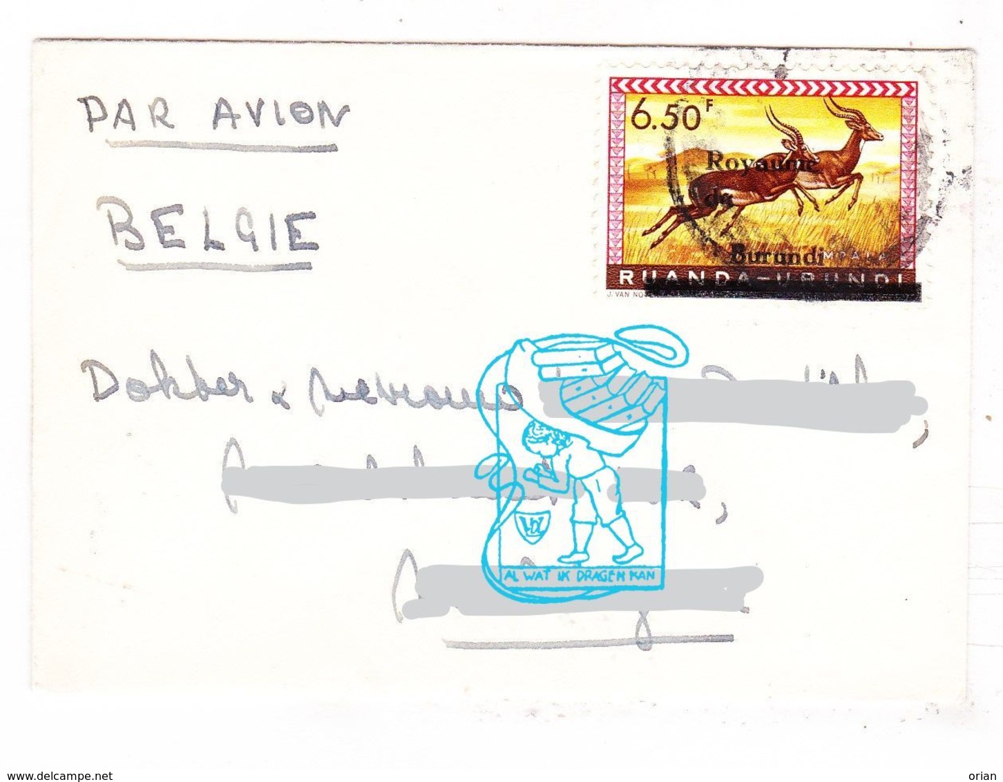 Africa Afrique 1963 ! Air Mail From Usumbura Ruanda Urundi - Royaume Rwanda Burundi To Belgium / Stamp Timbre Briefmarke - Otros & Sin Clasificación