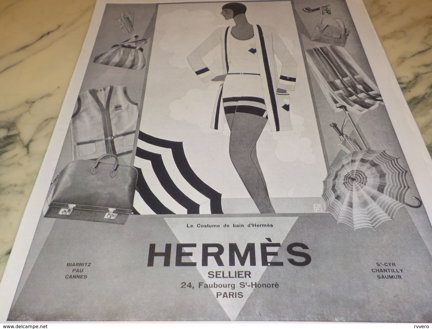 ANCIENNE PUBLICITE COSTUME DE BAIN  HERMES 1928 - Andere & Zonder Classificatie