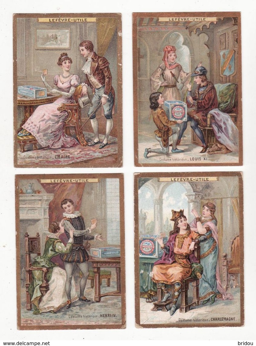 Chromo  BISCUITS LEFEVRE UTILE    Lot De 8   Costumes Historiques, Louis XI, Henri IV, Charlemagne Etc     10.7 X 7.5 Cm - Lu