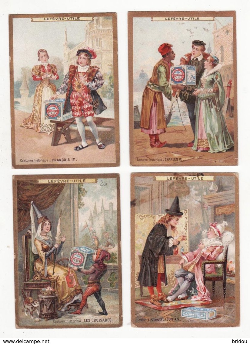 Chromo  BISCUITS LEFEVRE UTILE    Lot De 8   Costumes Historiques, Louis XI, Henri IV, Charlemagne Etc     10.7 X 7.5 Cm - Lu